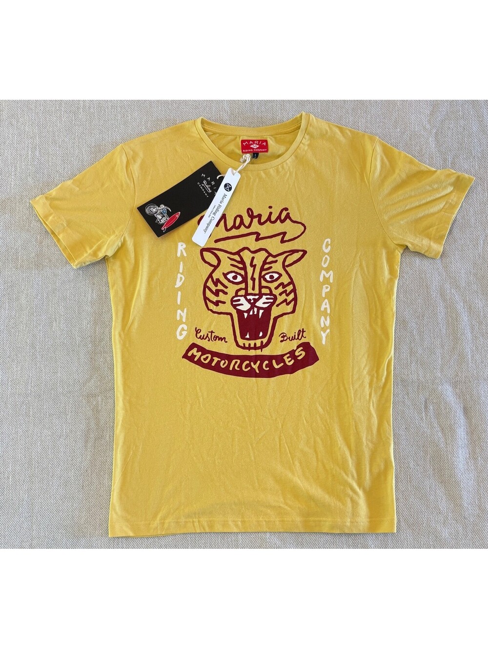 Maria Riding Company Yellow Tiger Custom Motorcycles Tee Shirt L New With Tags